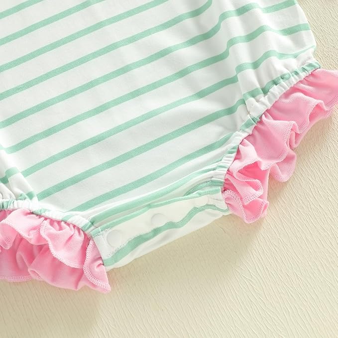 Twopumpkin Baby Girl Striped Bubble Romper Newborn Toddler Short Sleeve Ruffle Cotton Onesie Cute Summer Outfit Clothes