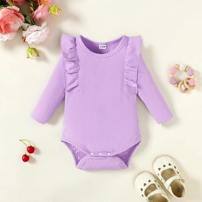 0-24M Infant Ribbed Romper Baby Girls Knit Ruffle Bodysuit Toddler Girl Solid Color Jumpsuit Holiday Shirt Tpos