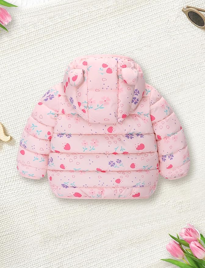 Happy Cherry Infant Baby Cute Cartoon Prints Winter Jacket Bear Ear Hood Warm Puffer Coat 6M-4T