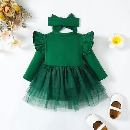Baby Girl Clothes Infant Ruffle Sleeve Romper Dress Newborn Solid Tutu Skirt Sets Jumpsuit Headband Outfit