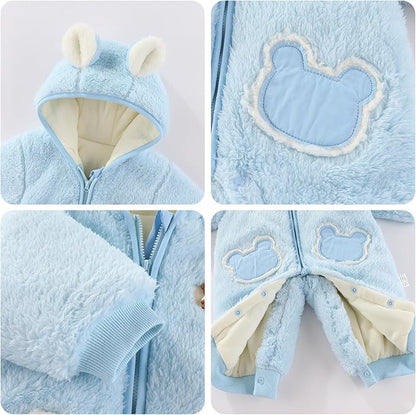 JiAmy Baby Fleece Snowsuit Newborn Hooded Winter Outfits Infant Boys Girls Hooded Zipper Jumpsuit Romper