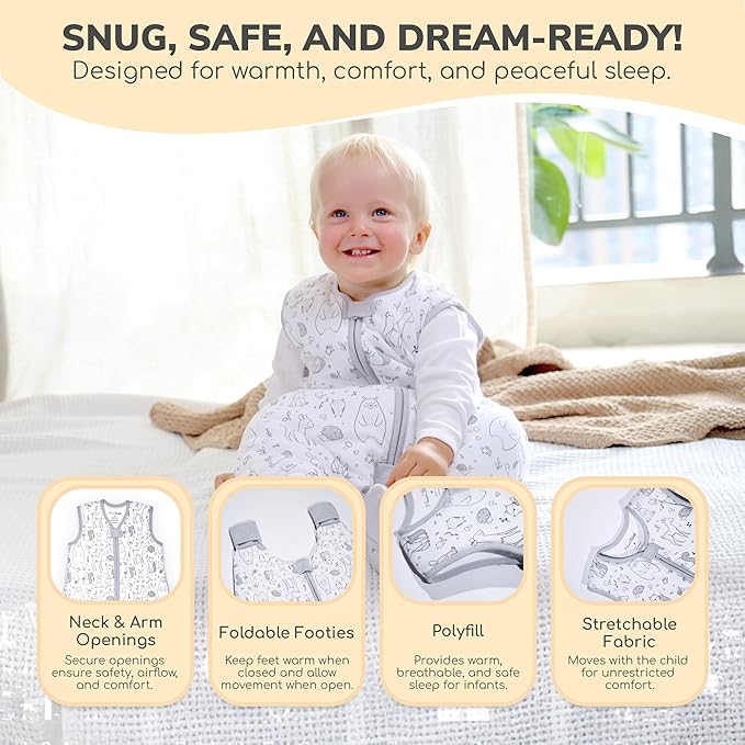 Mama Cheetah Toddler Sleep Sack with Feet 4T - 5T, 2.5 TOG Organic Cotton Baby Sleeping Bag with Legs, Baby Wearable Blankets for Walkers w/ 2-Way Zipper, Baby Sleep Sack for Girls & Boys, XL