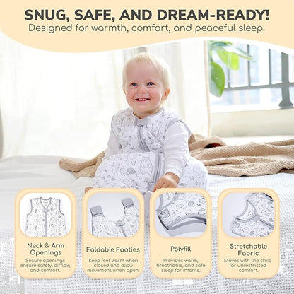 Mama Cheetah Toddler Sleep Sack with Feet 4T - 5T, 2.5 TOG Organic Cotton Baby Sleeping Bag with Legs, Baby Wearable Blankets for Walkers w/ 2-Way Zipper, Baby Sleep Sack for Girls & Boys, XL