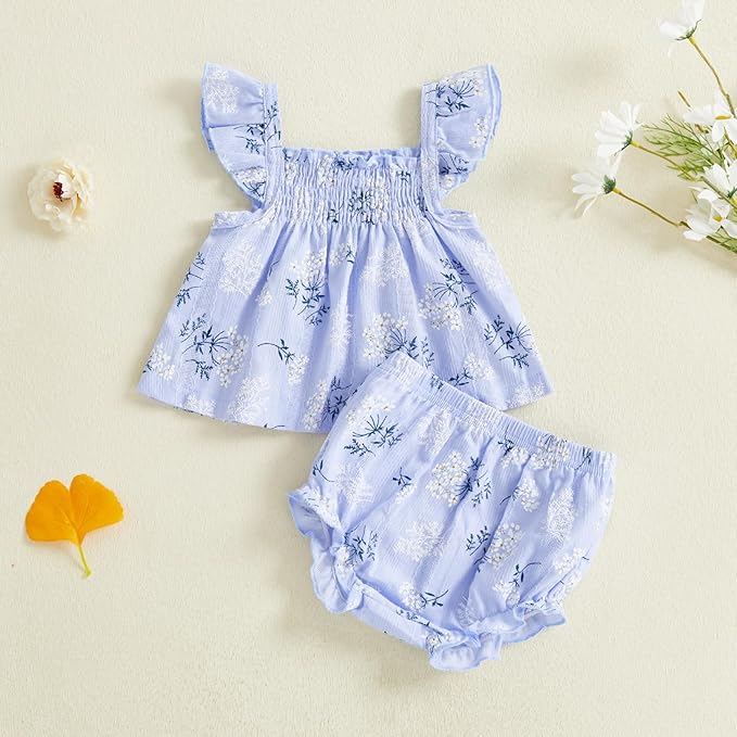 Mubineo Baby Girl Summer Clothes Cute Ruffle Tops Dress Shorts Outfits Set Infant Toddler Shrit Bloomers Princess Outfit