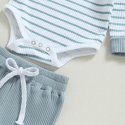 Newborn Baby Boy Girl Clothes Ribbed Knitted Long Sleeve Romper Pants Solid Cotton Infant Fall Winter Outfits 2Pcs