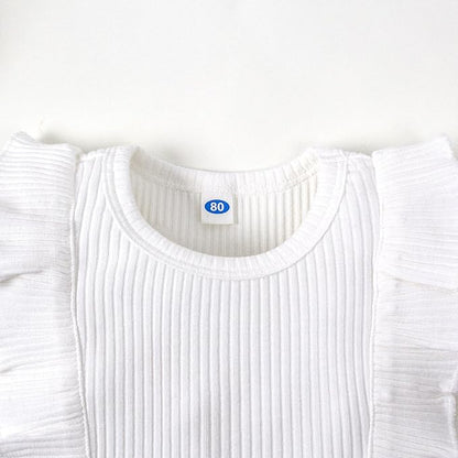 0-24M Infant Ribbed Romper Baby Girls Knit Ruffle Bodysuit Toddler Girl Solid Color Jumpsuit Holiday Shirt Tpos