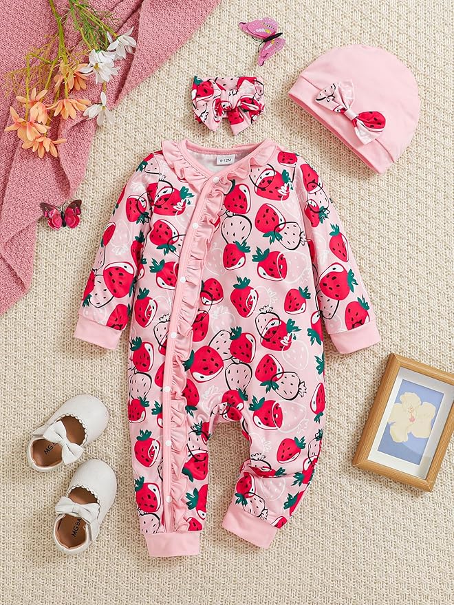 Newborn Baby Girl Clothes Infant Floral Print One-Piece Romper+Jumpsuit+Bodysuit+Hat+Headband