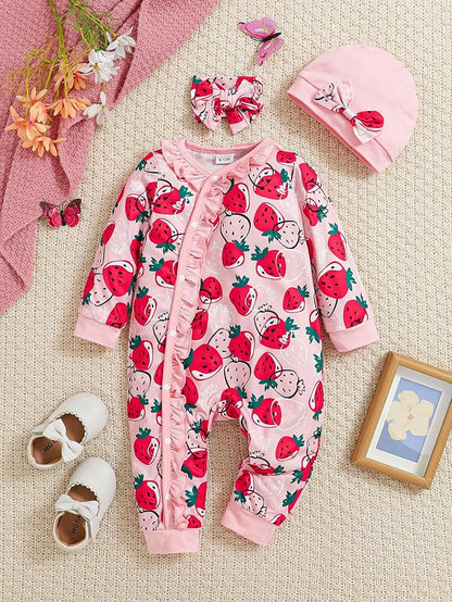 Newborn Baby Girl Clothes Infant Floral Print One-Piece Romper+Jumpsuit+Bodysuit+Hat+Headband