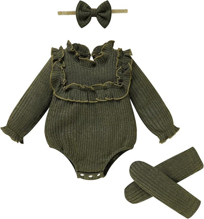 GRNSHTS Newborn Baby Girl Clothes Ruffle Rompers Toddler Fall Outfits for Girls Set Little Girl Fall Winter Clothing