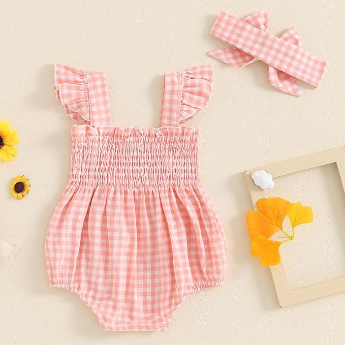 Newborn Baby Girl Bodysuit Sleeveless Halter Frill Romper One-piece Jumpsuit with Headband Summer Clothes Set