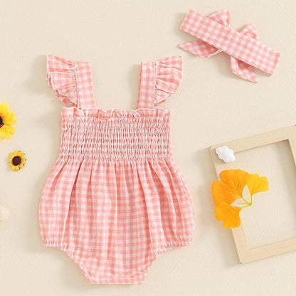 Newborn Baby Girl Bodysuit Sleeveless Halter Frill Romper One-piece Jumpsuit with Headband Summer Clothes Set