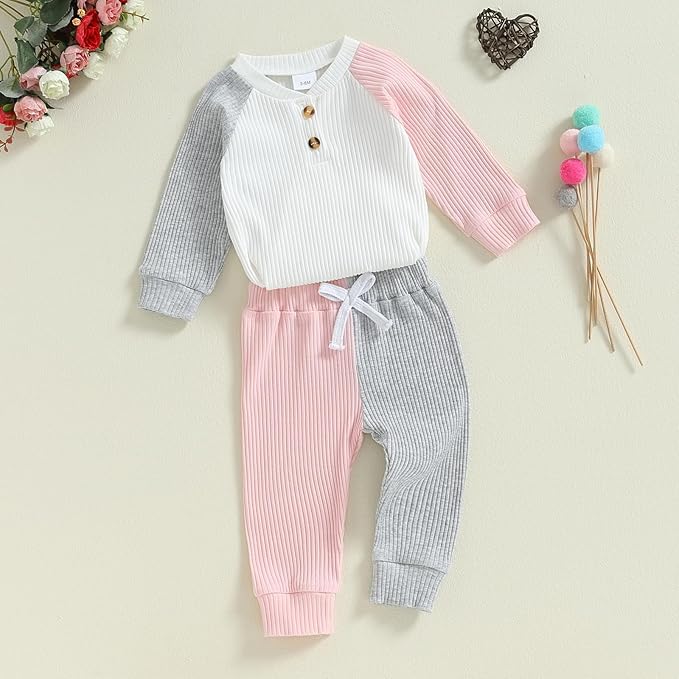 Thorn Tree Newborn Infant Baby Girl Clothes Ribbed Knitted Long Sleeve Romper Long Pants Stretchy Fall Outfits