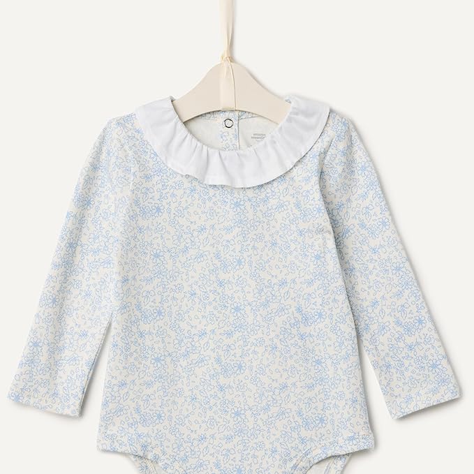 Amazon Essentials x Sofia Grainge Baby Girls' Long-Sleeve Ruffle Collar Bodysuit, Pack of 2