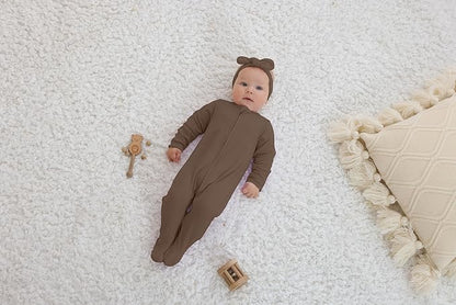 GUISBY Footed Long Sleeve Baby Pajamas with Zipper Cotton Infant Sleepwear