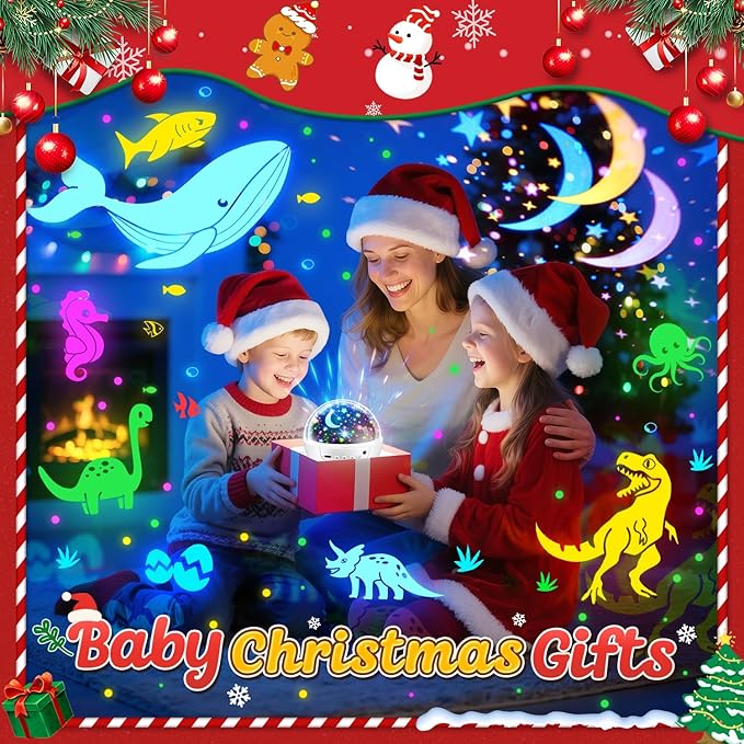 COOLNIGHT Christmas Room Decor, 93 Lighting+3 Films Christmas Projector Christmas Stuff, Remote+Dimmable+360° Slient Nightlight for Baby Nursery, Christmas Room Decorations, Moon Projector (White)