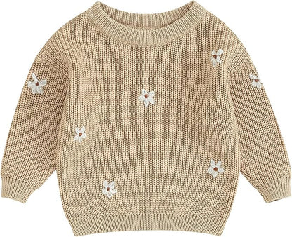 Mubineo Baby Girl Winter Clothes Cute Flower Sweater Crewneck Pullover Long Sleeve Knit Newborn Infant Sweaters