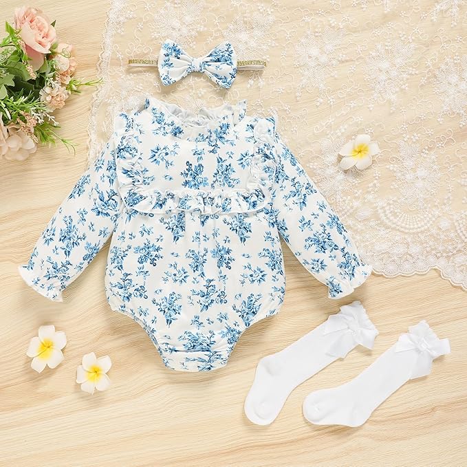 GRNSHTS Newborn Baby Girl Clothes Ruffle Rompers Toddler Fall Outfits for Girls Set Little Girl Fall Winter Clothing