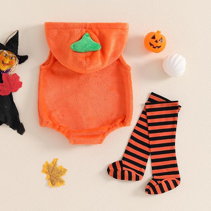 Baby Halloween Costumes Bee/Pumpkin/Ghost Costume Zipper Hooded Sleeveless Romper Stockings Infant Halloween Clothes
