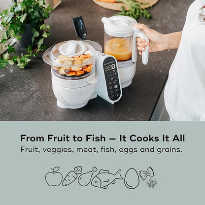 Babymoov Duo Meal Station 6-in-1: Multi-Speed Baby Food Maker, Steamer & Puree Blender, Baby Food Processor that Warms & Defrosts, Bottle Sterilizer (Nutritionist Approved), Mineral Beige