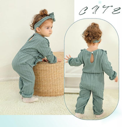 Happy Town Baby Girl Romper Infant Fall Winter Clothes Ruffle Sweater Long Sleeve Bodysuit Jumpsuit and Headband