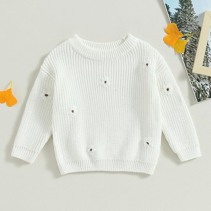 Mubineo Baby Girl Winter Clothes Cute Flower Sweater Crewneck Pullover Long Sleeve Knit Newborn Infant Sweaters
