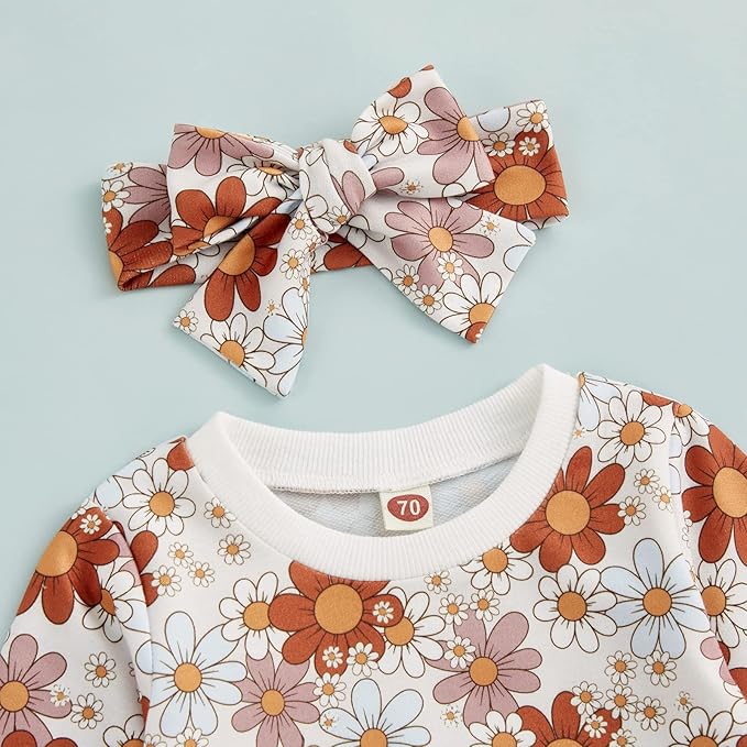 3Pcs Baby Girl Outfits Daisy Sweatshirt + Pants + Headband Infant Fall Winter Clothes