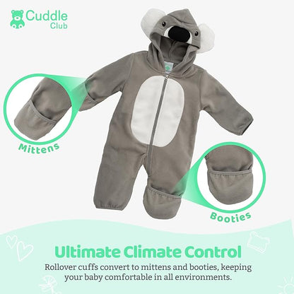 Cuddle Club Fleece Baby Bunting Bodysuit with Hood, Convertible Mittens & Booties, Car Seat Friendly, Soft & Warm, Easy Zip