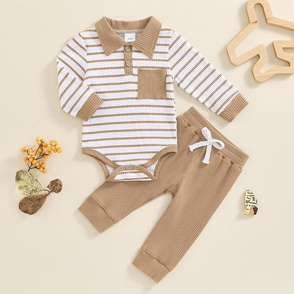 Newborn Baby Boy Girl Clothes Ribbed Knitted Long Sleeve Romper Pants Solid Cotton Infant Fall Winter Outfits 2Pcs