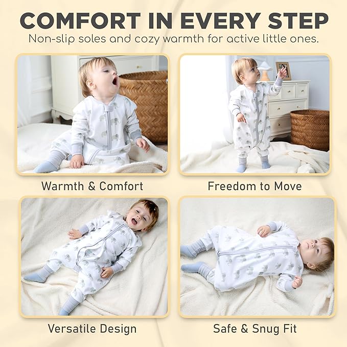 Mama Cheetah Toddler Sleep Sack with Feet, Long Sleeve 0.5 TOG Organic Cotton Baby Sleeping Bag with Legs, Wearable Blanket for Walkers w/ 2-Way Zipper, Toddler Blanket for Girls & Boys 2T