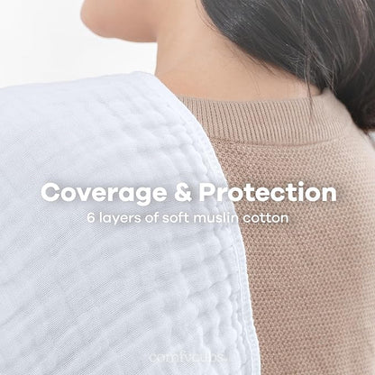 Comfy Cubs Muslin Burp Cloths 20" x 10", Pack of 6 - Large, 6-Layer, Ultra Absorbent 100% Cotton for Baby Spit-Up, Drool, and Messes - Soft, Safe & Gentle Baby Burp Cloths Set for Boys & Girls - White