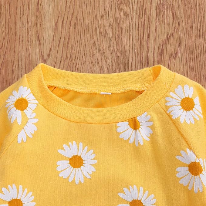 3Pcs Baby Girl Outfits Daisy Sweatshirt + Pants + Headband Infant Fall Winter Clothes