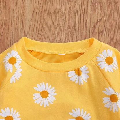 3Pcs Baby Girl Outfits Daisy Sweatshirt + Pants + Headband Infant Fall Winter Clothes