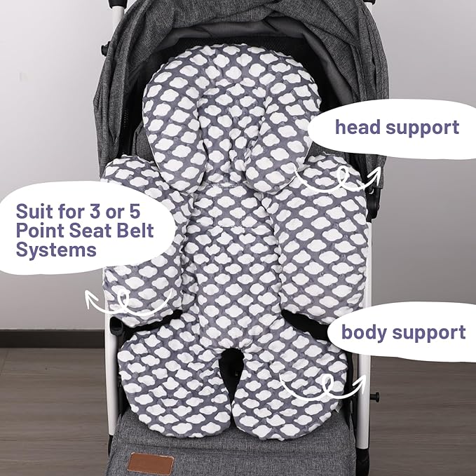 KAKIBLIN Infant Car Seat Insert, Baby Carseat Head & Body Support for Newborn, 2-in-1 Reversible Baby Car Seat Cushion, Soft Stroller Cushion Insert for Car Seats, Bouncer, Strollers, Swing (Cloud)