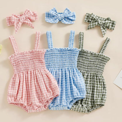Newborn Baby Girl Bodysuit Sleeveless Halter Frill Romper One-piece Jumpsuit with Headband Summer Clothes Set