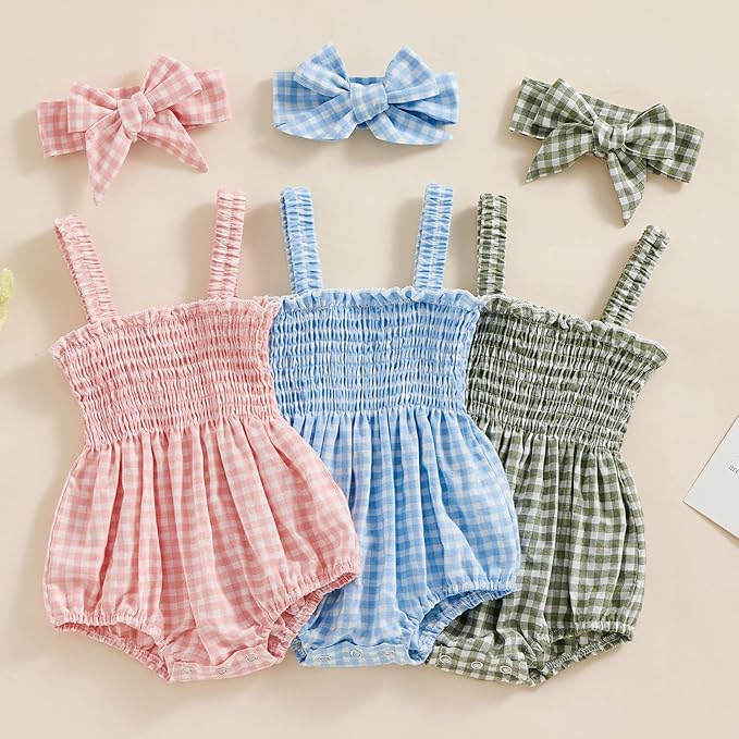 Newborn Baby Girl Bodysuit Sleeveless Halter Frill Romper One-piece Jumpsuit with Headband Summer Clothes Set
