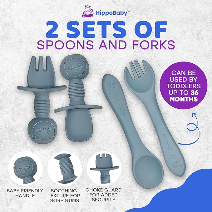 Baby Led Weaning Supplies | 10 Piece Silicone Baby Feeding Set | Baby Toddler Bib Cup Divided Plate and Bowl Self Feeding Spoons Dish Set | Baby Utensils | Toddler Feeding Supplies (Sky)