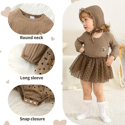 YOUNGER TREE Newborn Baby Girl Romper Dress Outfits Long Sleeve Floral Tutu Bodysuit with Leggings Hat Infant Fall Clothes