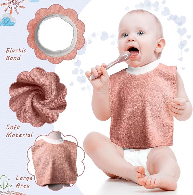 Foaincore 3 Pieces Full Coverage Toddler Bibs Pullover Baby Bibs Absorbent Cotton Terry Towel Toddler