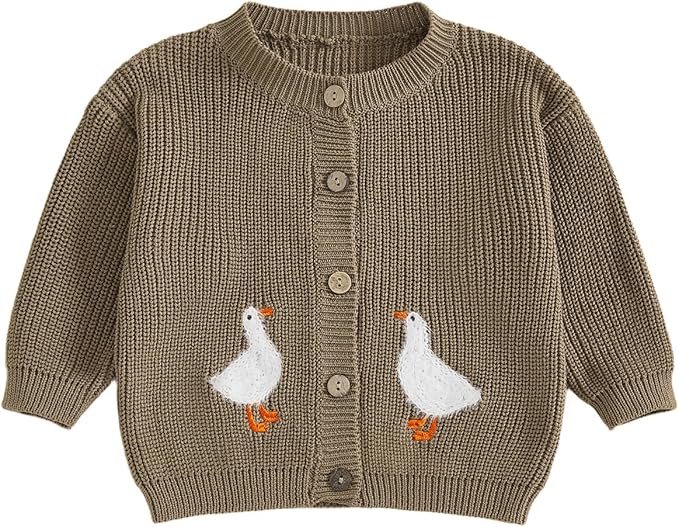 Baby Girl Cardigan Sweater Toddler Goose Embroidered Button Down Knit Sweaters Fall Winter Knitwear Jacket Clothes