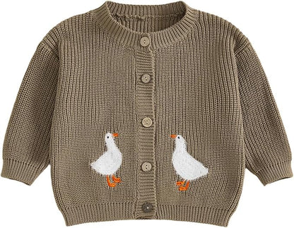 Baby Girl Cardigan Sweater Toddler Goose Embroidered Button Down Knit Sweaters Fall Winter Knitwear Jacket Clothes