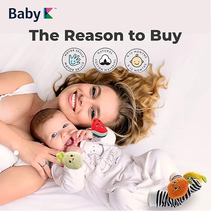 BABY K Baby Rattle Socks & Wrist Toys (Set C) - Newborn Toys for Baby Boy or Girl - Brain Development Infant Toys - Hand and Foot Rattles Suitable for 0-3, 3-6, 6-12 Months Babies