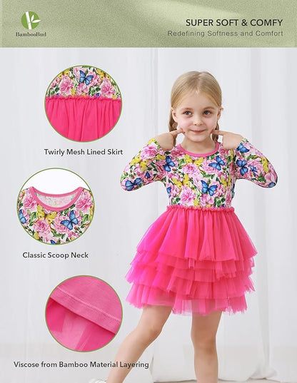 Toddler Girls Long Sleeve Nightgown Cute Little Kids Casual Dresses Viscose from Bamboo Princess Dress 2-5T