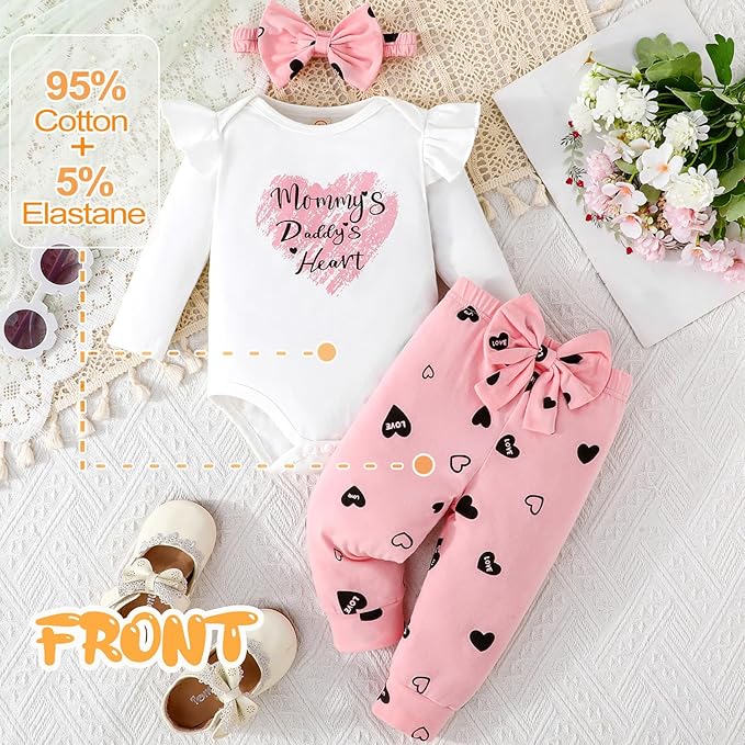 GDTOGRT Newborn Baby Girl Clothes Outfit Set Sweet Ruffle Romper, Pants and Headband 0 3 6 9 12 18 Months Infant Clothing