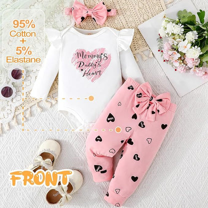 GDTOGRT Newborn Baby Girl Clothes Outfit Set Sweet Ruffle Romper, Pants and Headband 0 3 6 9 12 18 Months Infant Clothing
