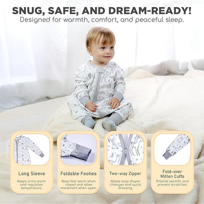 Mama Cheetah Toddler Sleep Sack with Feet, Long Sleeve 0.5 TOG Organic Cotton Baby Sleeping Bag with Legs, Wearable Blanket for Walkers w/ 2-Way Zipper, Toddler Blanket for Girls & Boys 2T