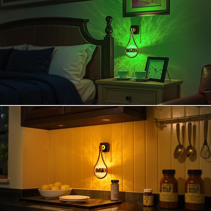 Briignite RGB Night Lights Plug into Wall, Color Changing Nightlight with Dusk to Dawn Sensor, 330° Rotating Night Light with Waterdrop Design, Ideal for Bedroom, Living Room, Home Decor, 2pack