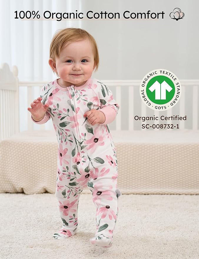 Yoofoss Baby Pajamas 100% Organic Cotton Baby Sleepers for Newborn 0-3 3-6 6-9 Months Boys Girl Clothes 3pcs Footed PJs