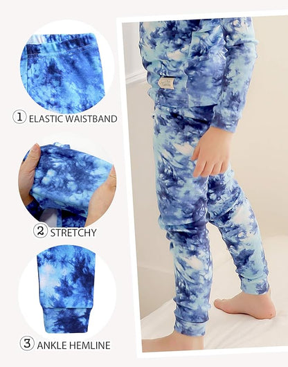 VAENAIT BABY 12M-12Y Toddler Kids Boys Girls 100% Cotton Marbling Tiedye Sung Fit Sleepwear Pajamas 2pcs Pjs Set