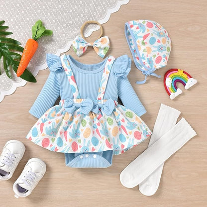 Unutiylo Preemie Newborn Baby Girl Clothes Romper Suspender Dress Fall Winter Outfits Ruffle Long Sleeve Jumpsuit