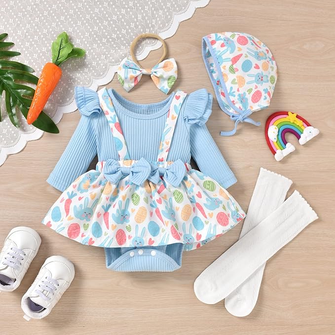 Unutiylo Preemie Newborn Baby Girl Clothes Romper Suspender Dress Fall Winter Outfits Ruffle Long Sleeve Jumpsuit